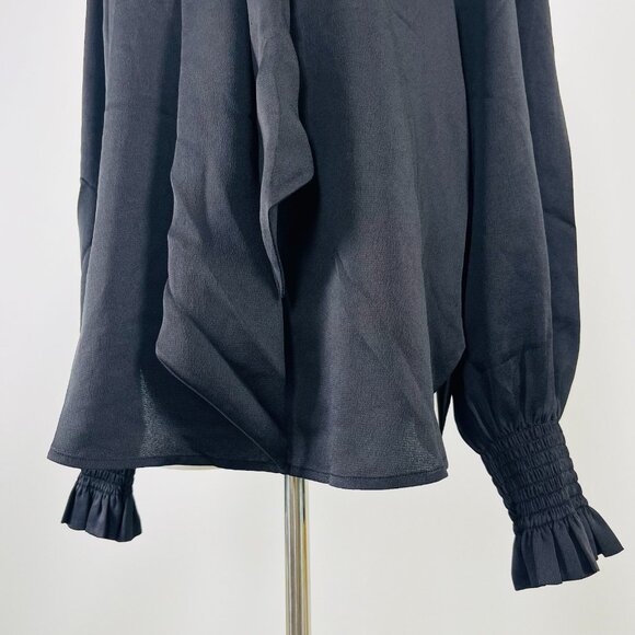 NWOT SEE BY CHLOÉ Tie-Neck Twill Blouse Black Size 36 Long Sleeves with Ruffles - Picture 5 of 13
